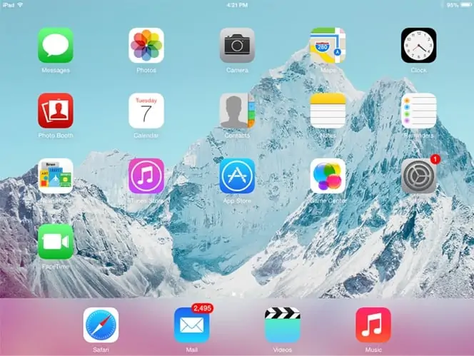 צילום מסך של Apple iOS הפועל באייפד